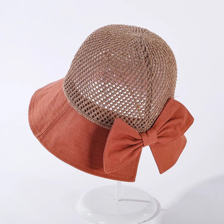 COKK Summer Hats For Women Knitted Breathable Foldable Sun Hat With Bow Sun Protection Sunshade Korean Beach Hat Cap Travel New