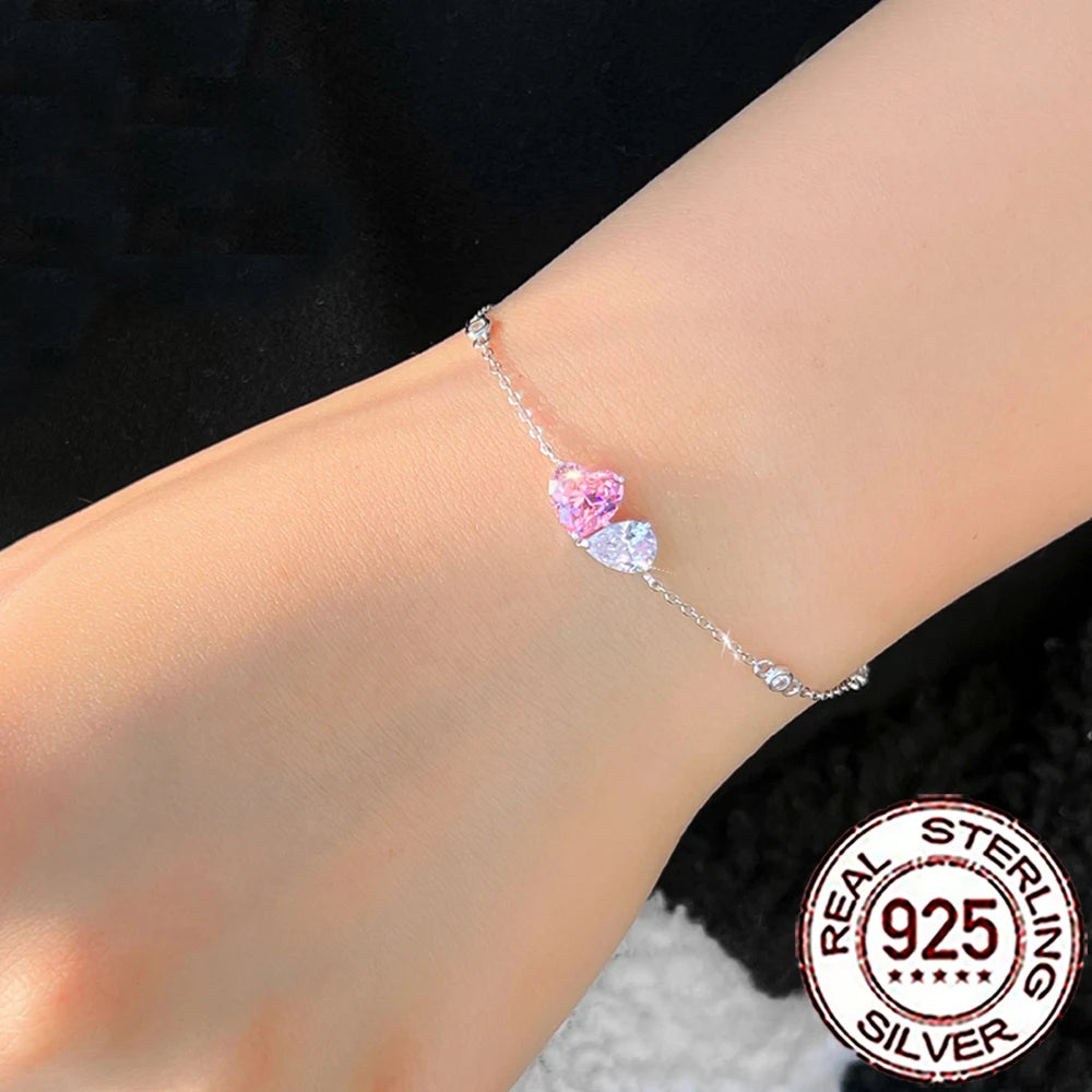 Pink Cubic Zirconia Heart Bracelet