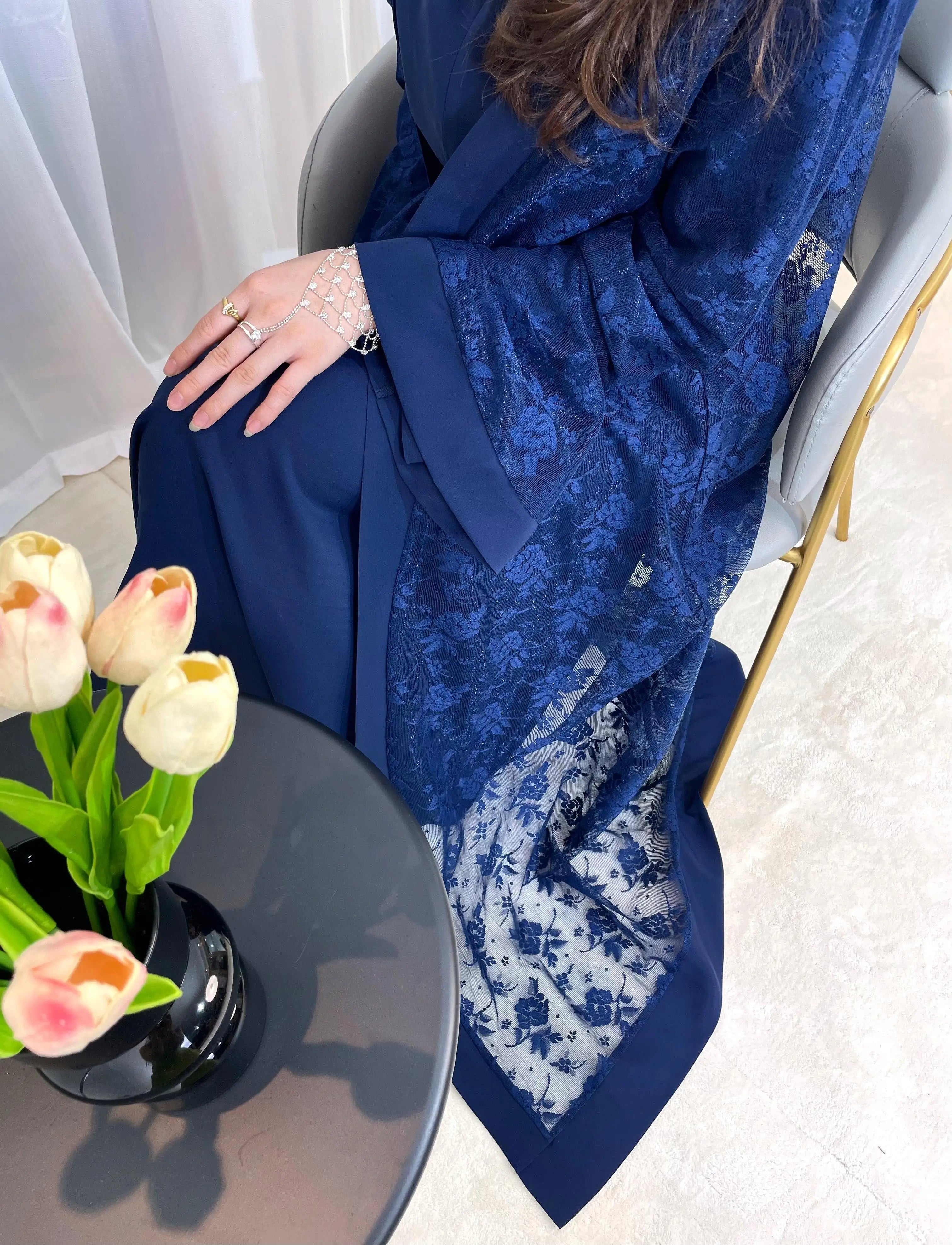 Lace two-piece outfit lace abaya inner dress and cardigan