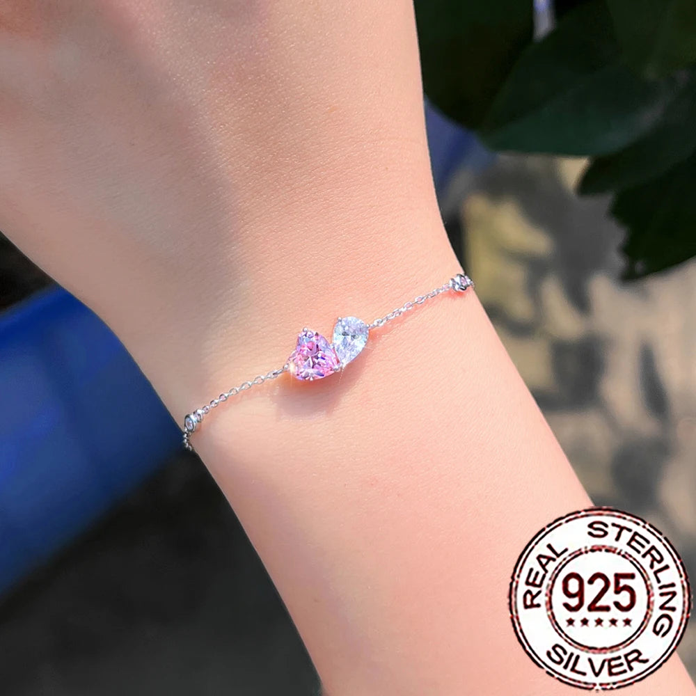 Pink Cubic Zirconia Heart Bracelet