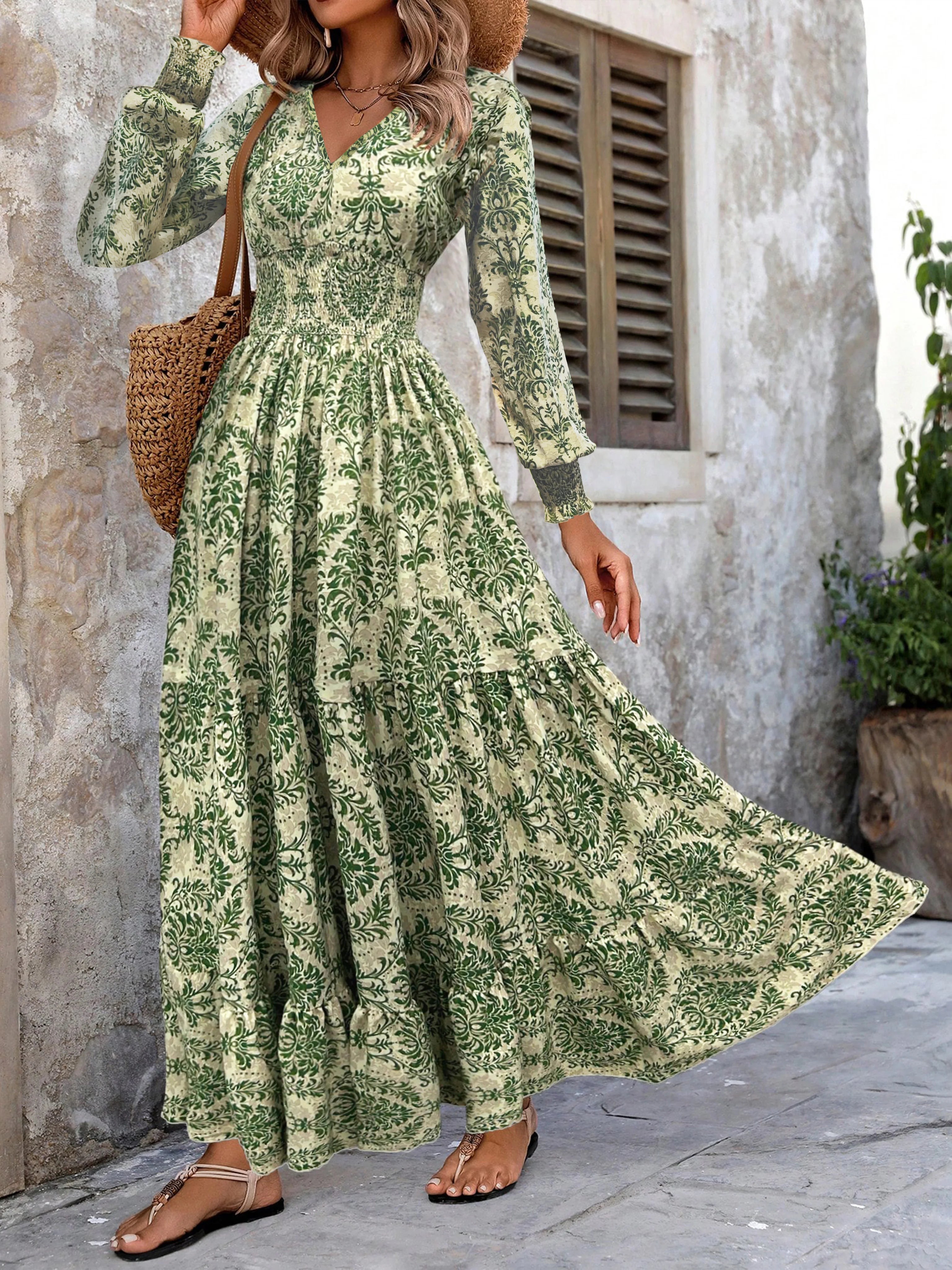 Women's Floral V-Neck Maxi Dress