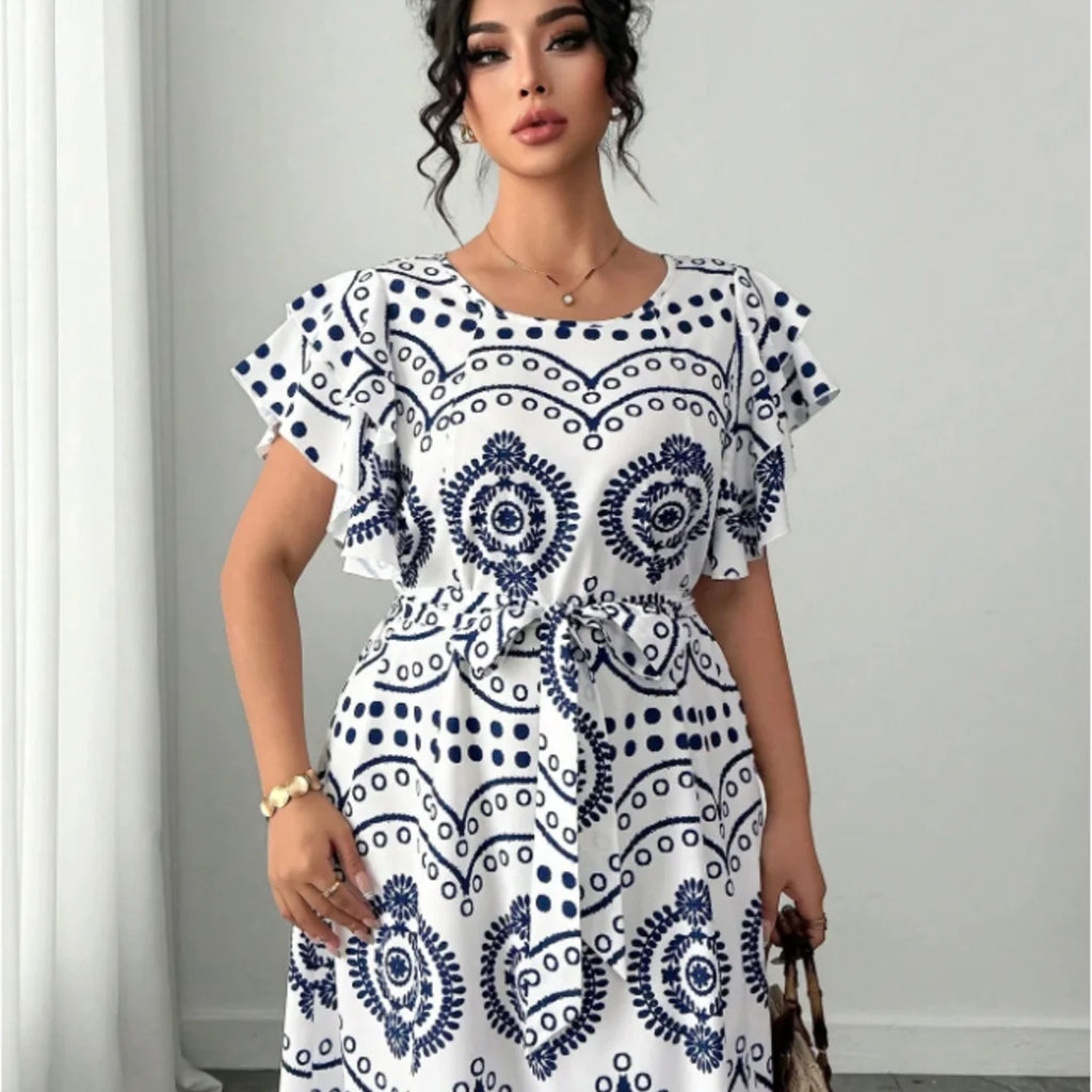 Women's Navy Blue Geometric Maxi Dress