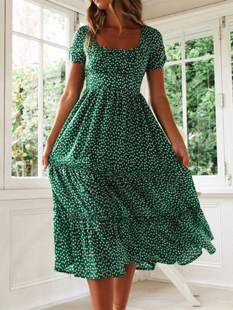 Square Neck Floral Maxi Dress