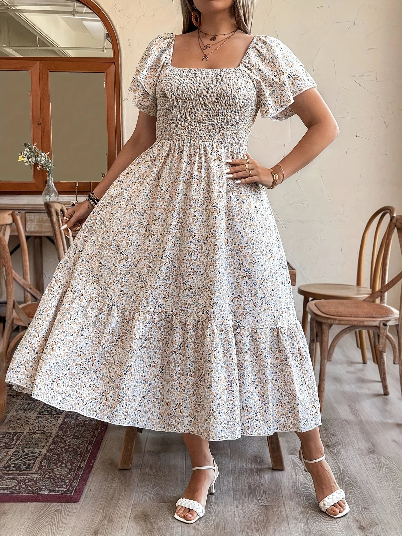Romantic Floral Print Maxi Dress