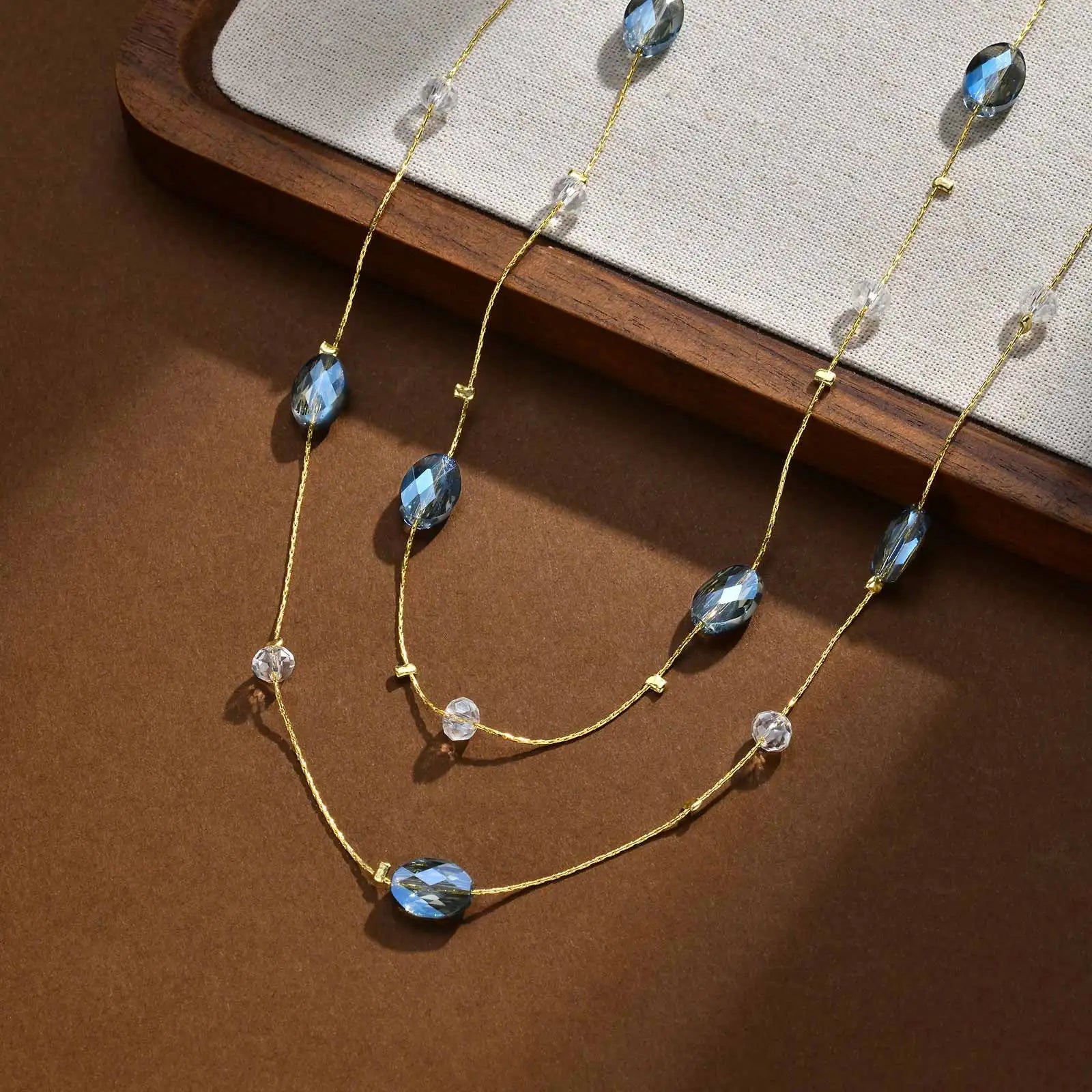 Long Blue Crystal Necklace