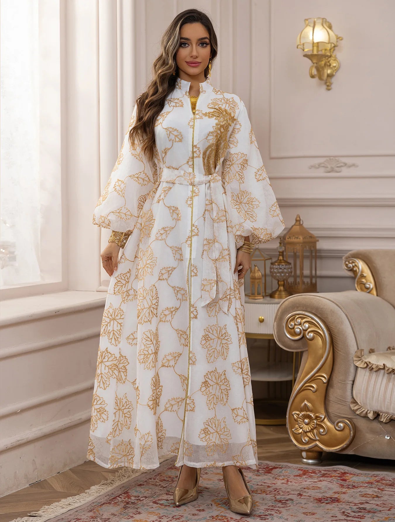 White Floral Embroidered Kaftan