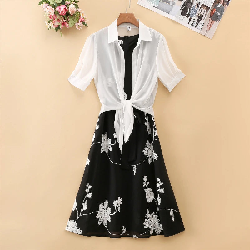 Elegant Bow Belt Skirt Set
