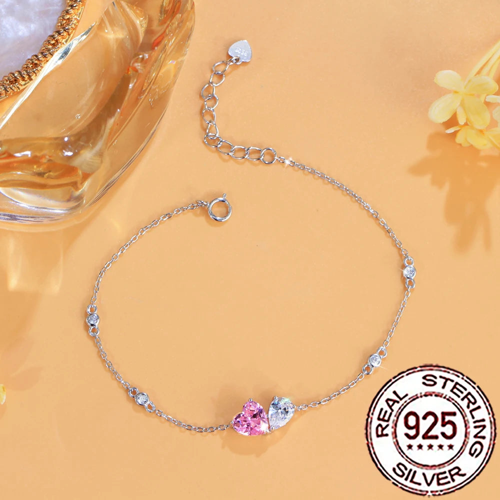 Pink Cubic Zirconia Heart Bracelet