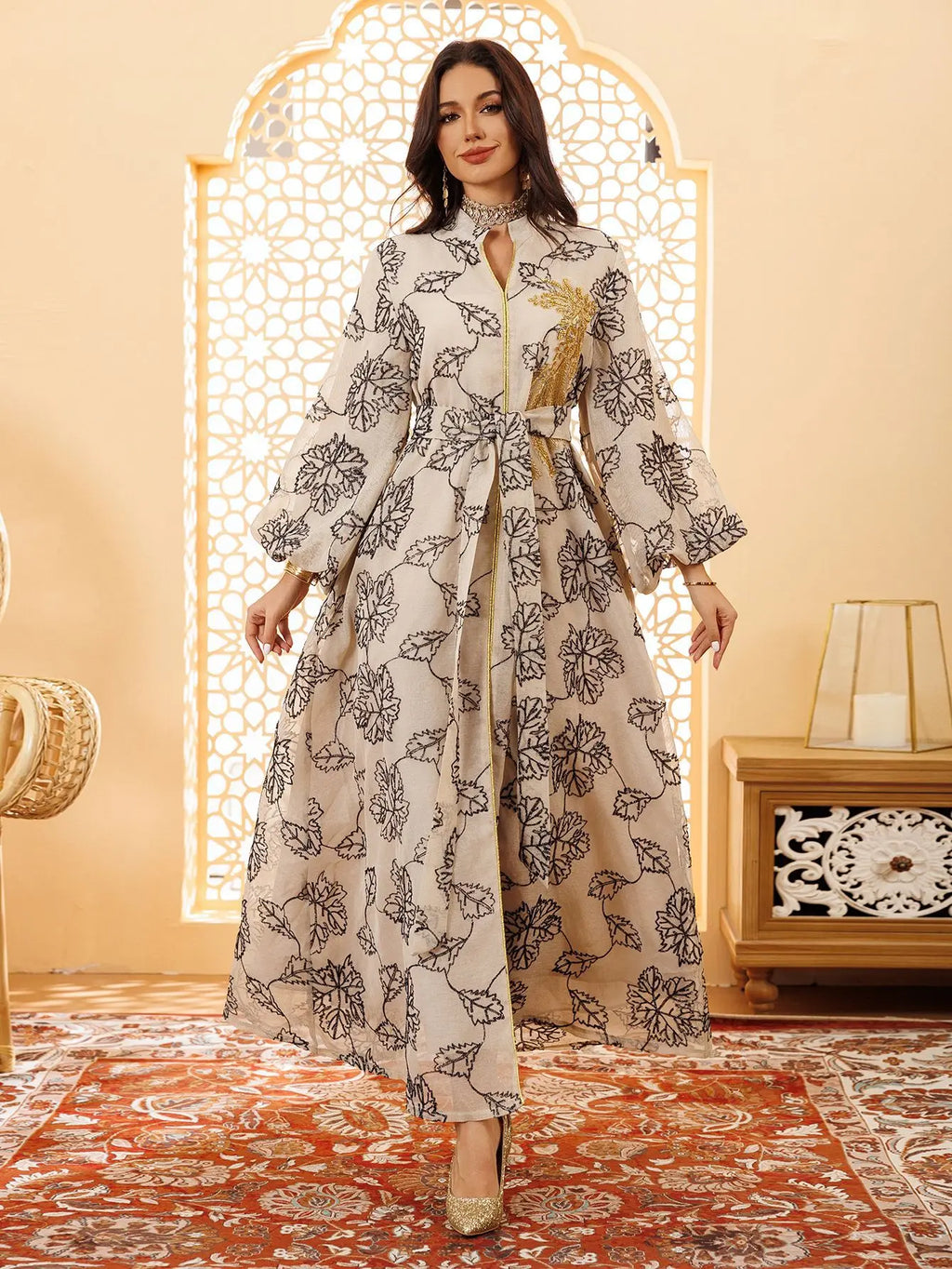 White Floral Embroidered Kaftan