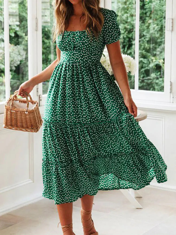 Square Neck Floral Maxi Dress