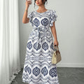 Women's Navy Blue Geometric Maxi Dress