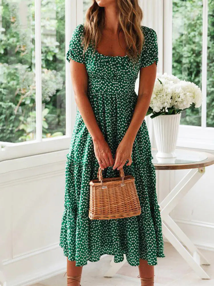 Square Neck Floral Maxi Dress
