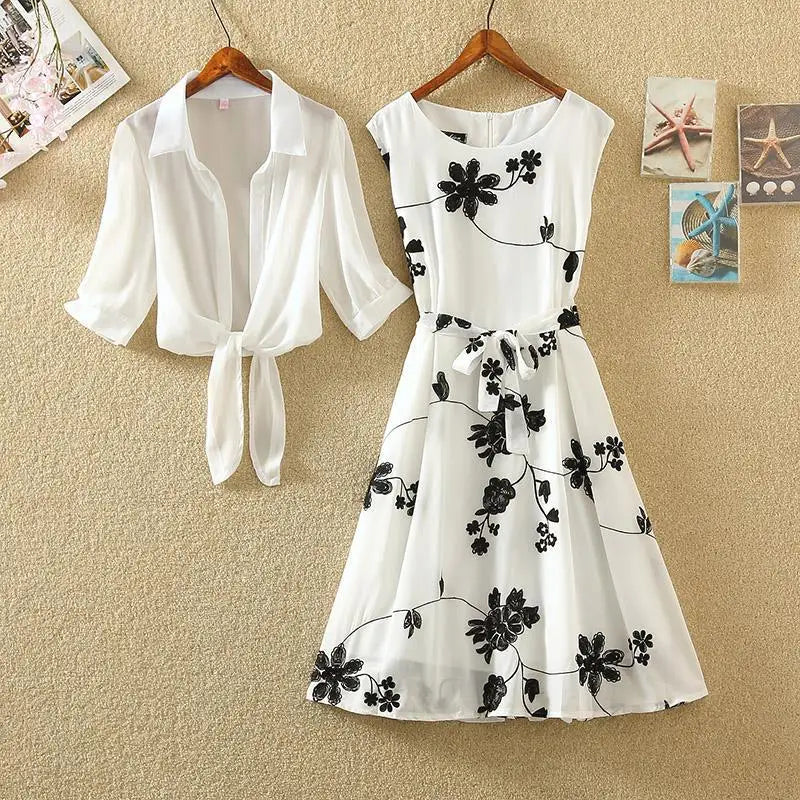Elegant Bow Belt Skirt Set