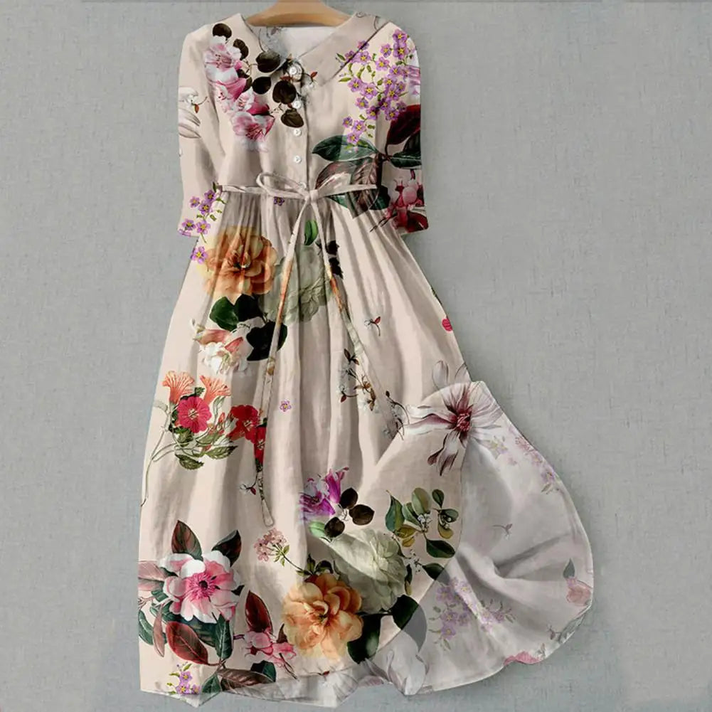Floral Print V-Neck Midi Dress