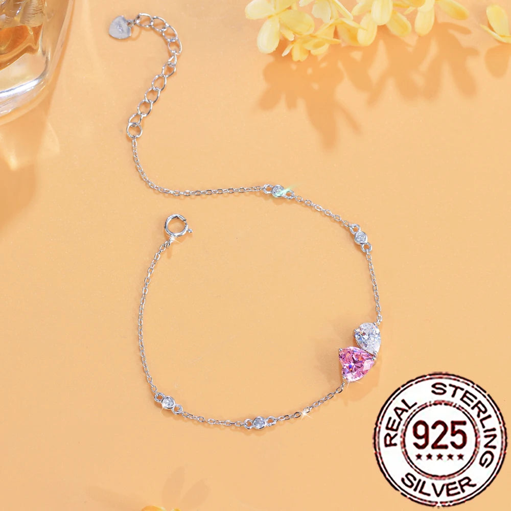 Pink Cubic Zirconia Heart Bracelet