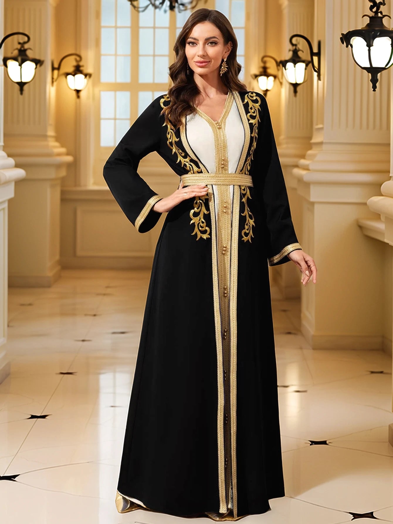 Gold Embroidered Islamic Maxi Dress