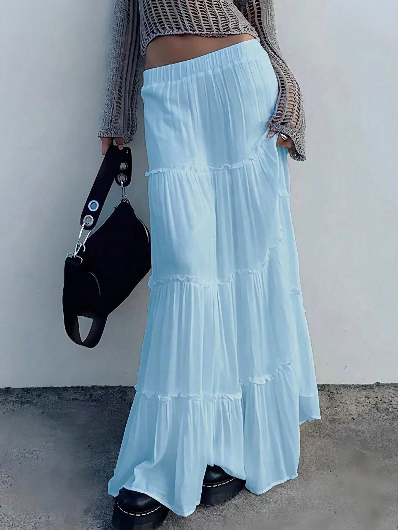 Solid Color Ruffle Skirt