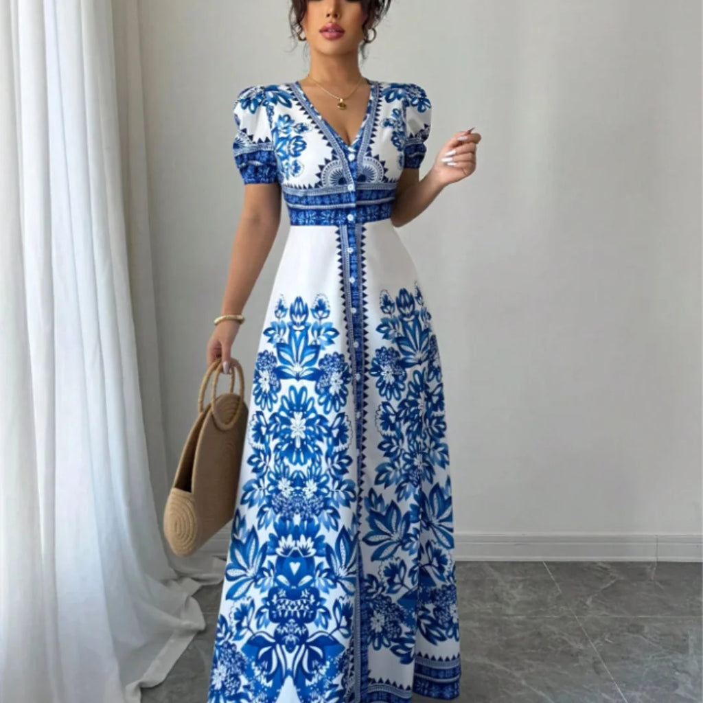 Women's Floral Button-Front Maxi Dress