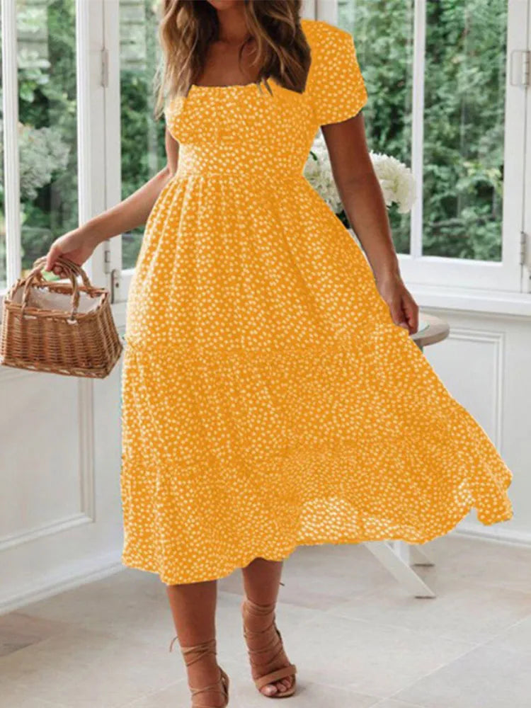 Square Neck Floral Maxi Dress