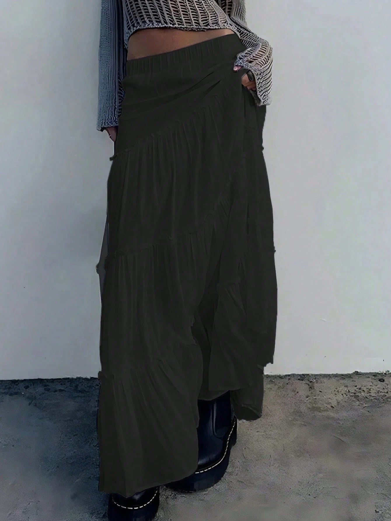 Solid Color Ruffle Skirt
