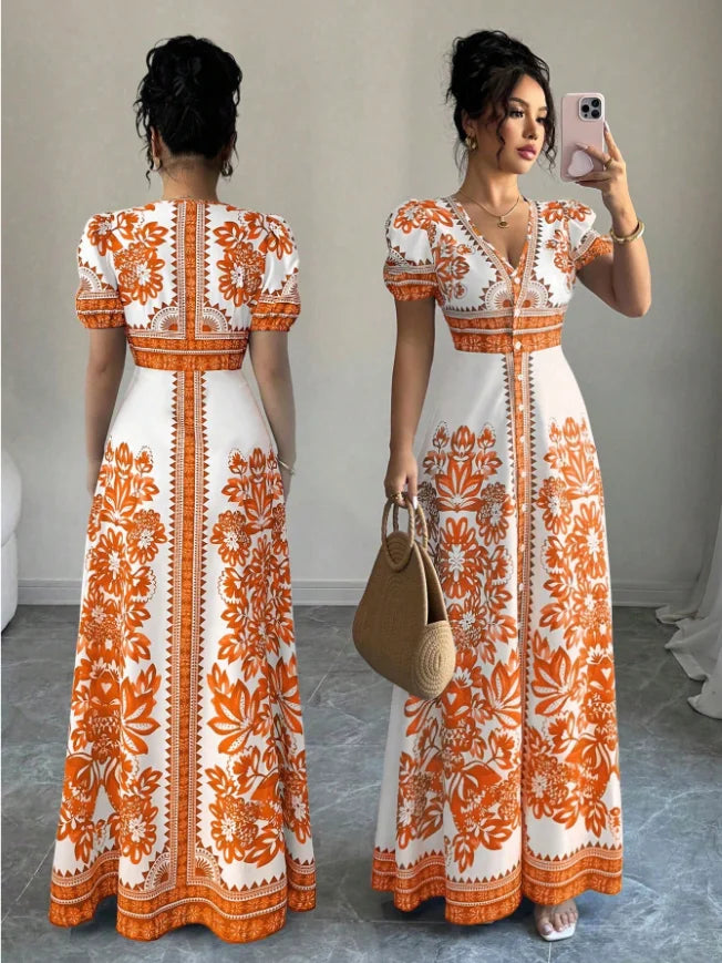 Women's Floral Button-Front Maxi Dress