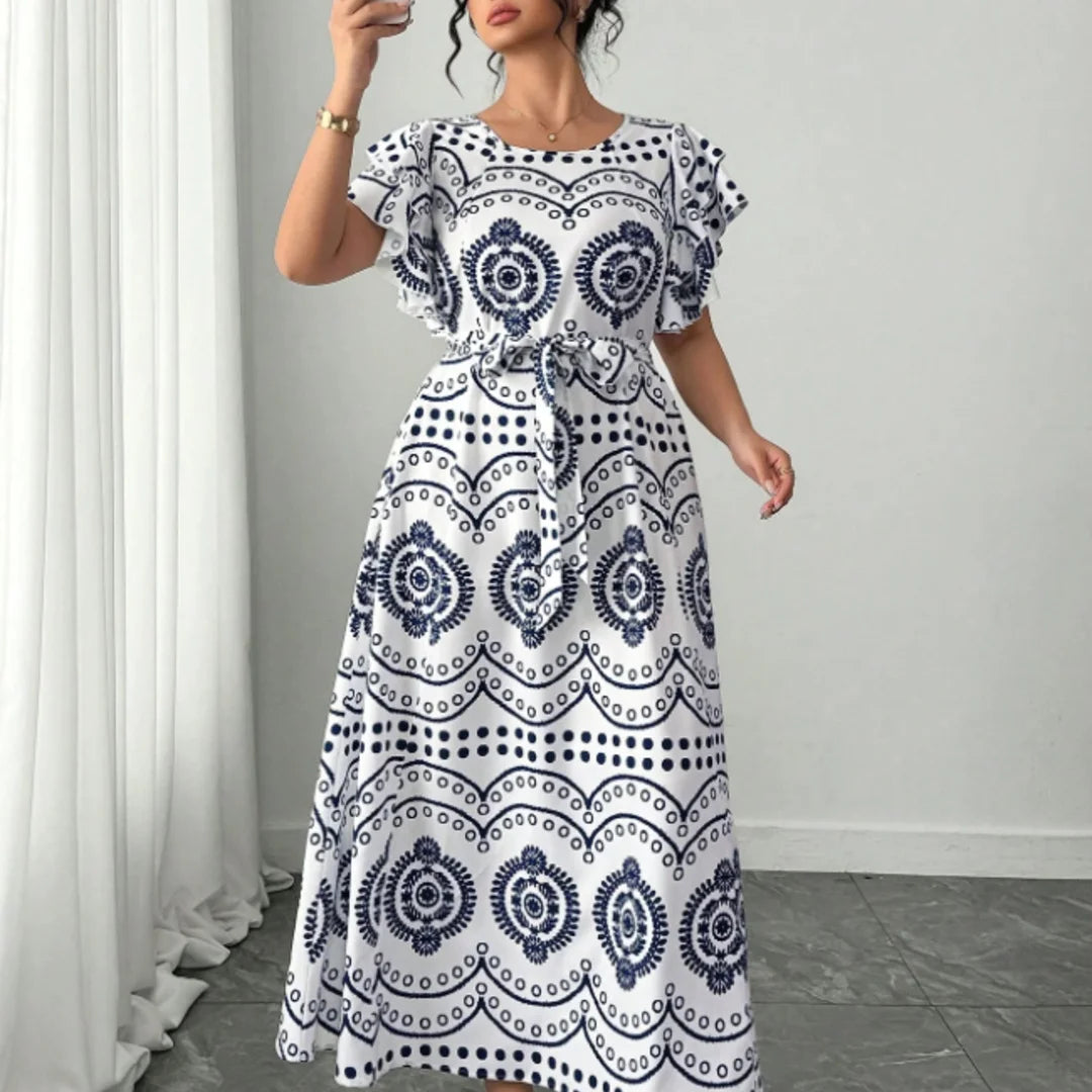Women's Navy Blue Geometric Maxi Dress