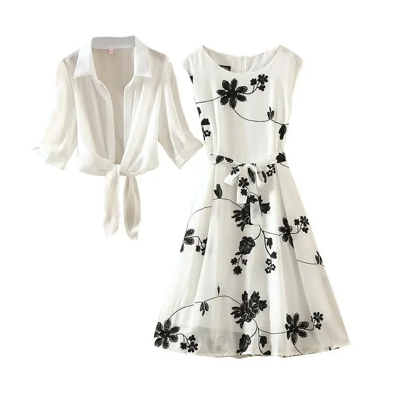 Elegant Bow Belt Skirt Set