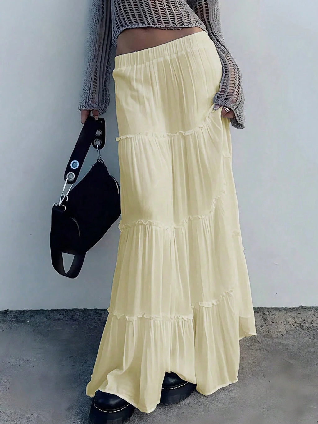 Solid Color Ruffle Skirt