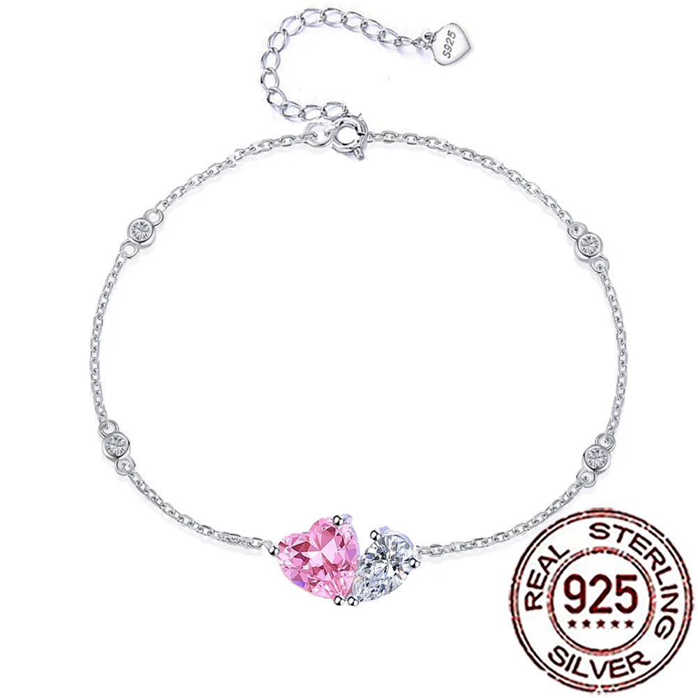 Pink Cubic Zirconia Heart Bracelet