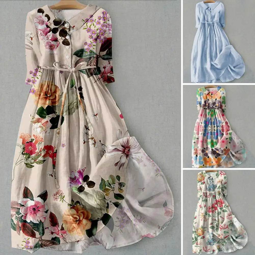 Floral Print V-Neck Midi Dress