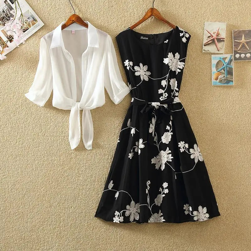 Elegant Bow Belt Skirt Set