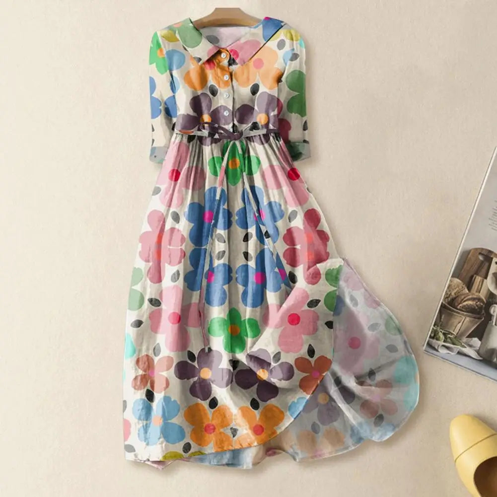 Floral Print V-Neck Midi Dress