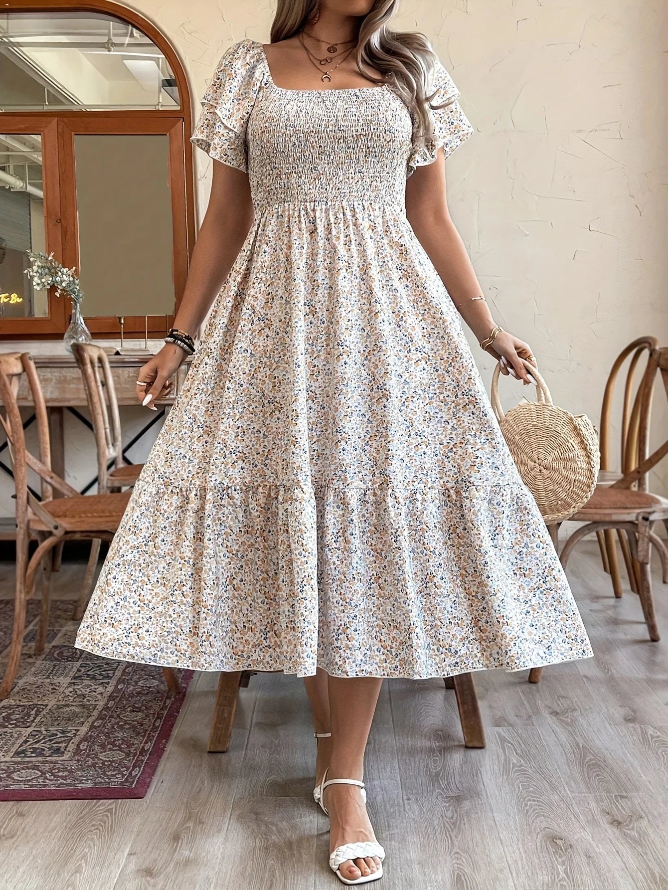 Romantic Floral Print Maxi Dress