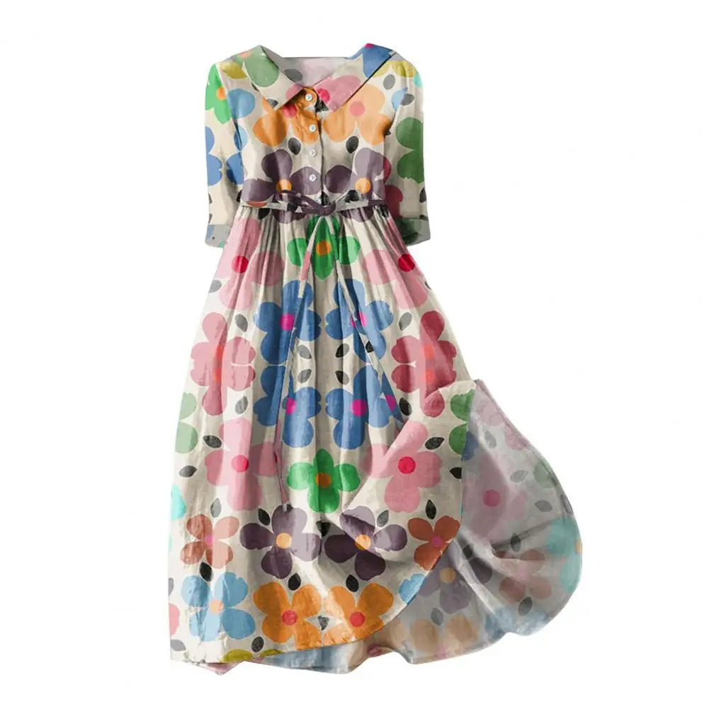 Floral Print V-Neck Midi Dress
