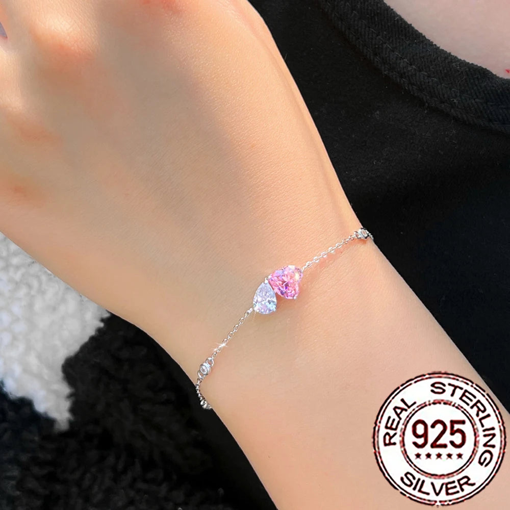 Pink Cubic Zirconia Heart Bracelet