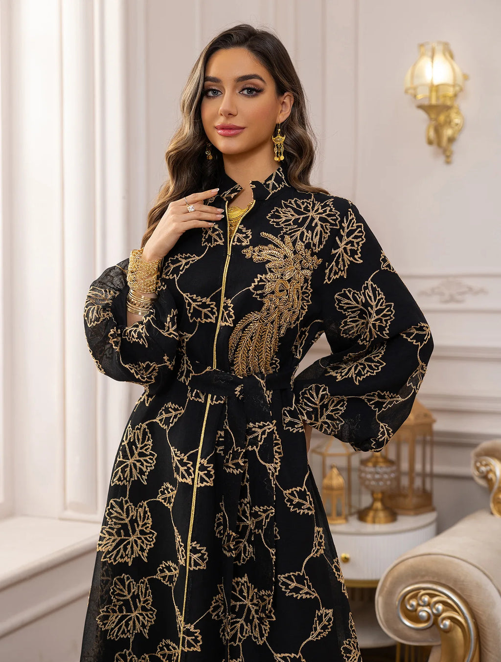 White Floral Embroidered Kaftan