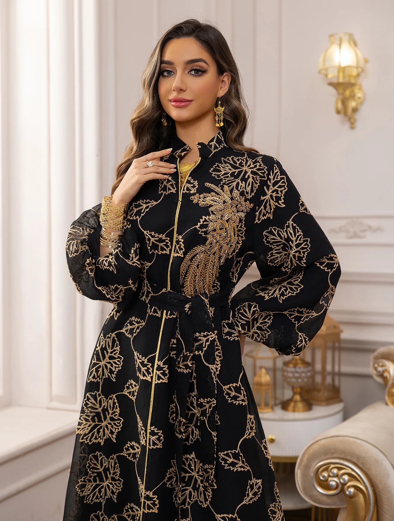 White Floral Embroidered Kaftan