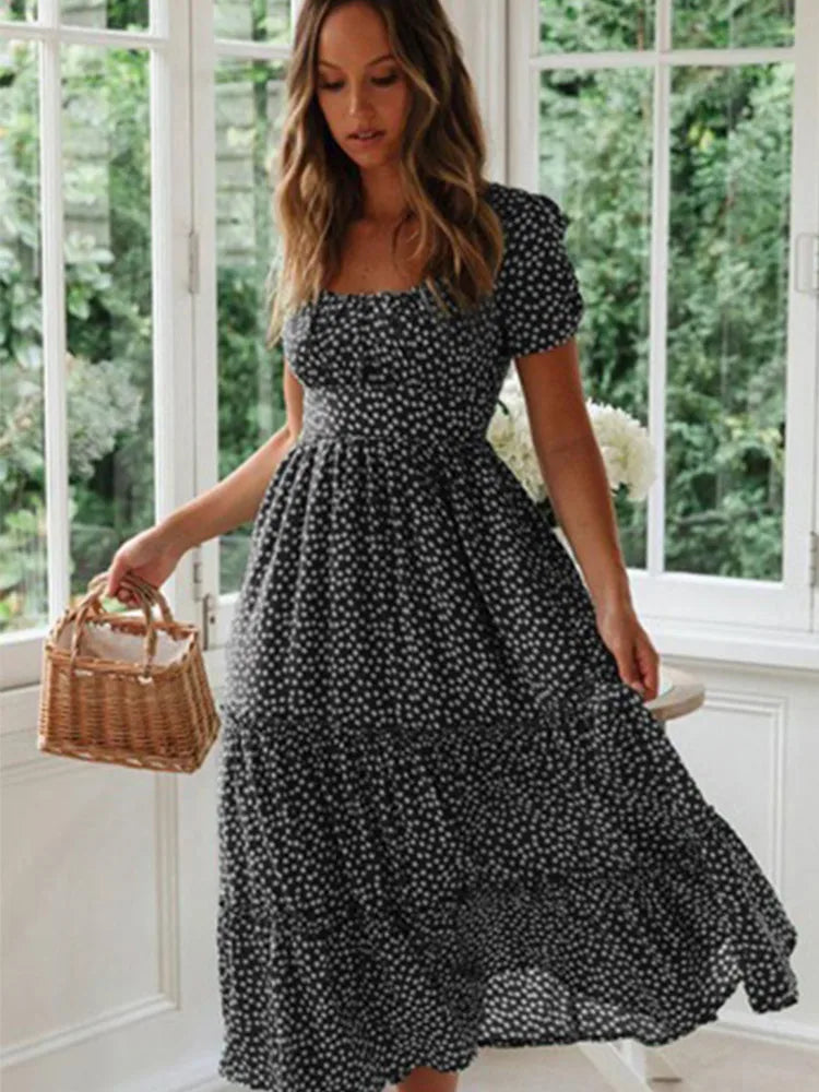 Square Neck Floral Maxi Dress