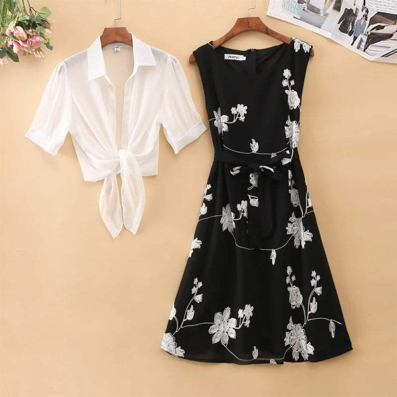 Elegant Bow Belt Skirt Set