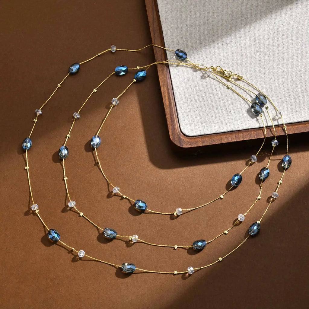 Long Blue Crystal Necklace