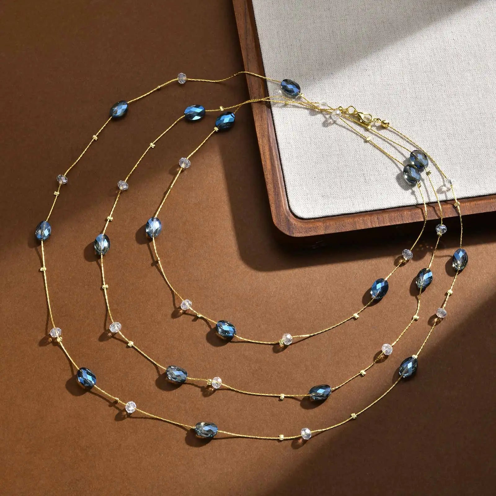 Long Blue Crystal Necklace