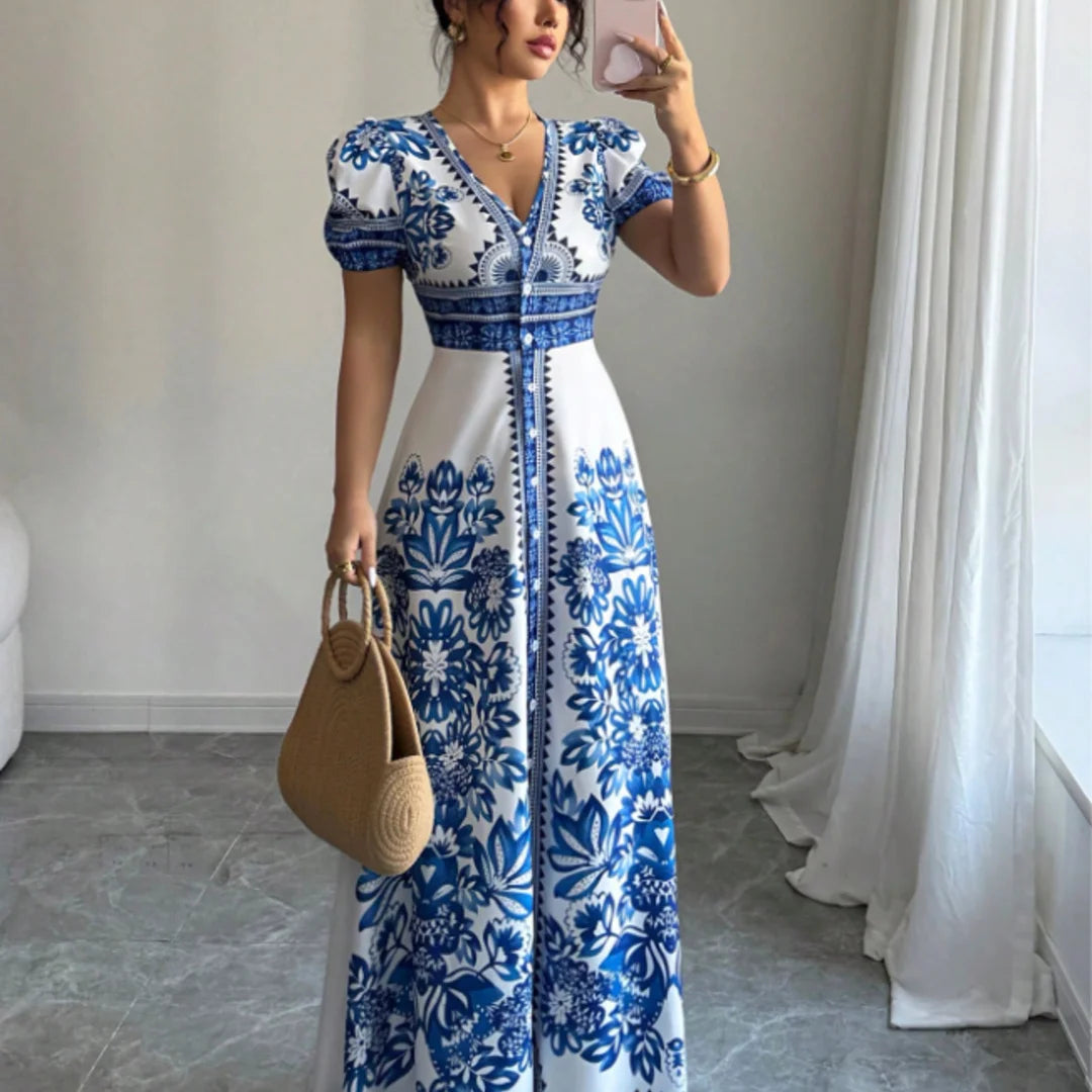 Women's Floral Button-Front Maxi Dress