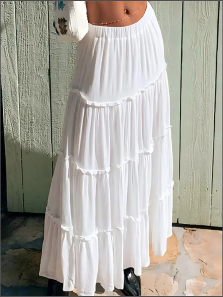 Solid Color Ruffle Skirt