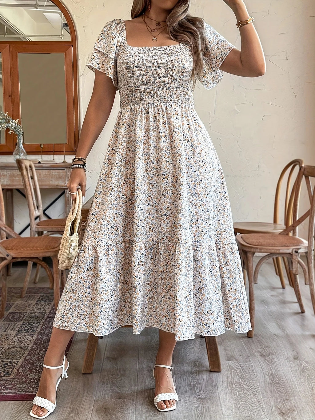 Romantic Floral Print Maxi Dress