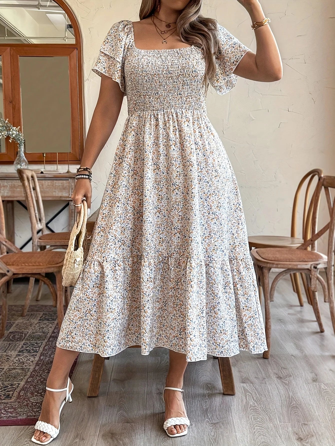 Romantic Floral Print Maxi Dress