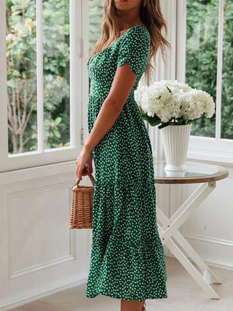 Square Neck Floral Maxi Dress