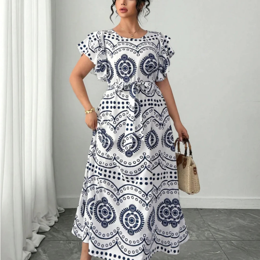 Women's Navy Blue Geometric Maxi Dress