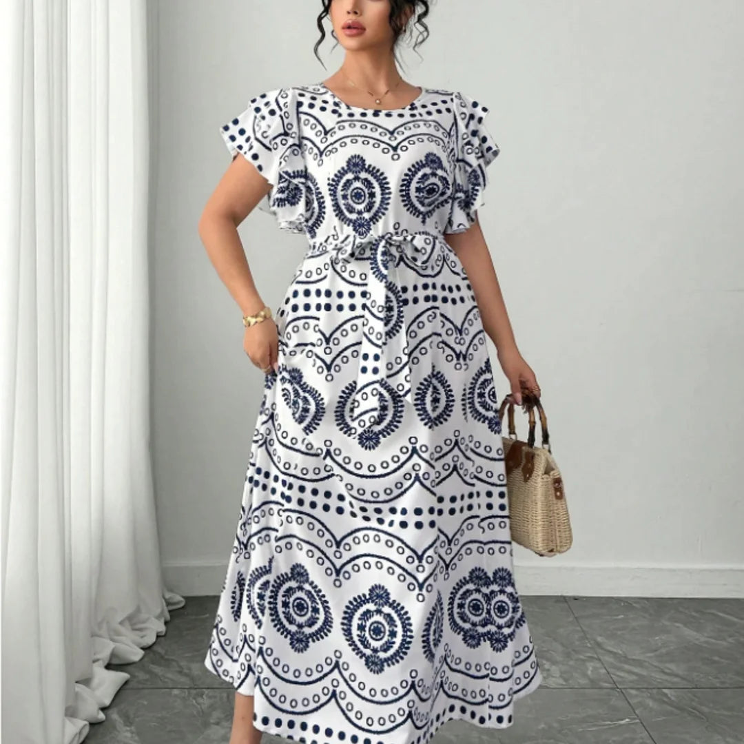 Women's Navy Blue Geometric Maxi Dress