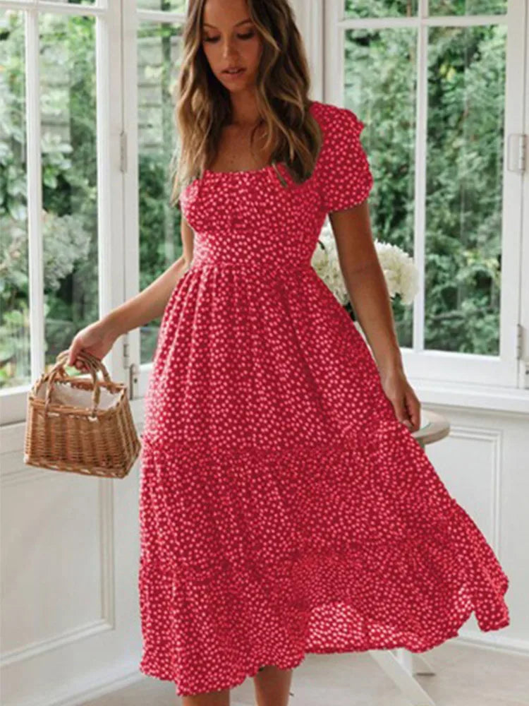 Square Neck Floral Maxi Dress