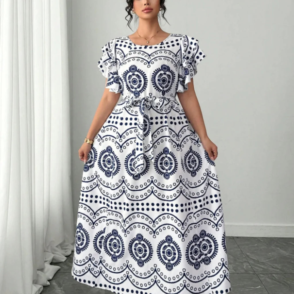 Women's Navy Blue Geometric Maxi Dress